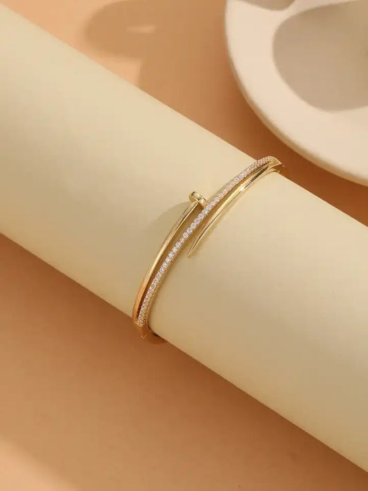 women's micro inlaid zircon row drill nail asymmetric bracelet